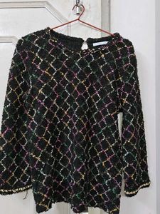 Zara Women Textured Black Knit Pullover