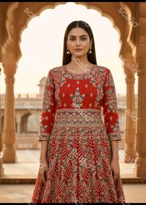 Red Embroidered Anarkali Dress