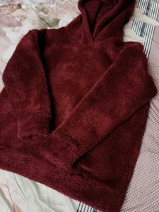 Insense Women Maroon Hood Fur Sweatshirt