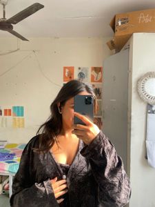 Black Floral Print Open Front Top