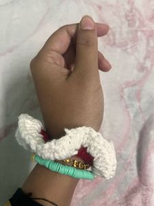 Red &amp; White Crochet Scrunchie