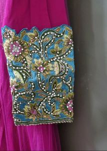 Pink &amp; Blue Embellished Anarkali Dress