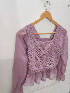 Crochet Top with Puff Sleeves