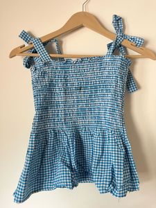 Blue Gingham Tie Strap Top