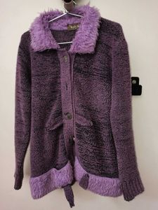 Purple Fuzzy Trim Knit Sweater