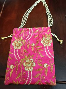 Pink Embroidered Potli Bag