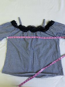 Korean Gingham Off-Shoulder Top Fits S-M