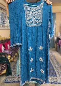 Teal Blue Silver Embroidered Kurta Set