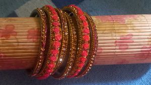 🔴NEW Pink Stone Work Bangles (Set Of 6)