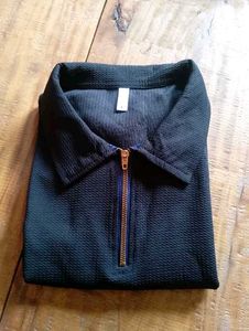 Textured Black Quarter-Zip Pullover