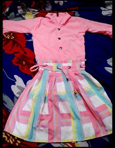 Combo Pack of 2 Dresses for Girls (Pink & Blue, Ag