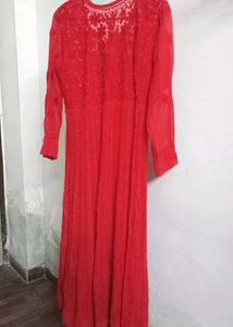 Red Chikankari Georgette Anarkali Kurta With Inner