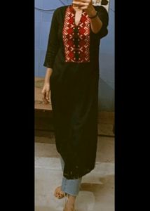 Beautiful Black Long Kurta With Embroidery       L