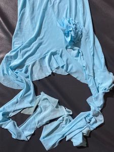 Blue Ruffle  Dress With Rose Choker