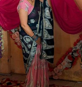 pure Georgette saree with stitch blouse