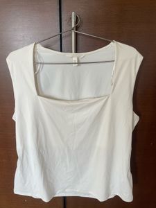White Square Neck Top