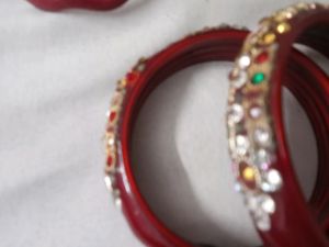 Ornate Gold &amp; Red Bangle Set