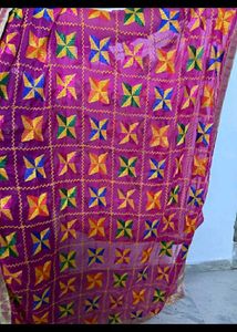 pink fulkari wifh patch work