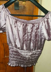 Satin Lavnendar Off-Shoulder Top