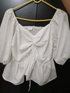 White Puff Sleeve Peplum Top