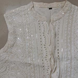 White Embroidered Sleeveless Jacket
