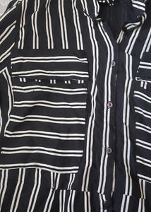 Max Black And White Stripe Long  Split Dress