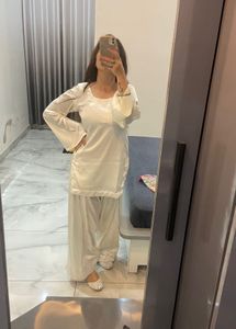 White satin farai Salwar Suit