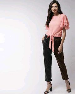 Myntra New Pink RuffleTie Top[FREE HAIR BOW]