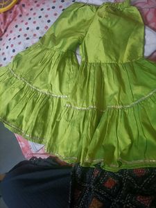 Branded Green Silk Kurta With Sharara