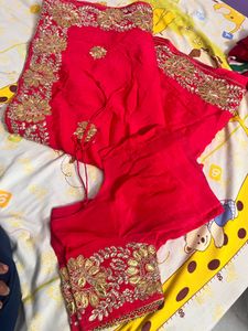Rani Pink with Hand Embroidered Golden &amp; Silver Za