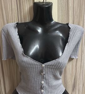 sexy Grey Ribbed Cardigan