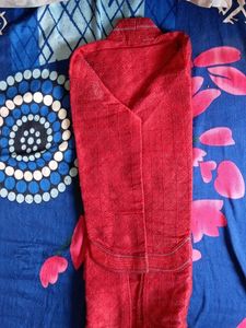 Red Kurta with Detailed Neckline