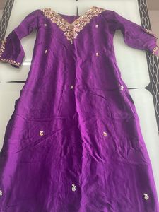 Purple Embroidered Kurti Top