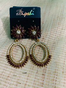 Burgundy & Crystal Dangle Earrings