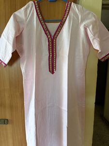Beautiful Baby Pink Kurta Pant Set With Mirror Wor