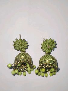 Green Jhumka Earrings