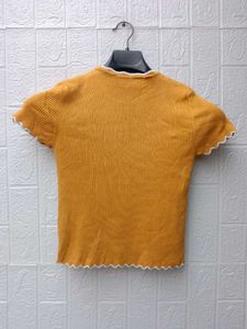 New with tag ZARA Mustard Ribbed Ruffle Top