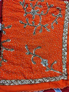 Orange Color Beautiful Work Saree
