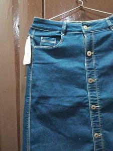 Denim Button-Front Skirt