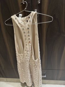 H&amp;M Beige Mini Dress with Silver Details