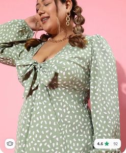 Green Print Tie Front Dress
