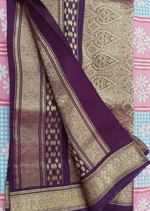 Purple Silk Saree with Gold Border