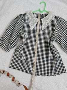 Checkered Lace Collar Top bust 32~34