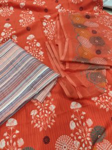 Orange Floral Unstitched Suit synthetic