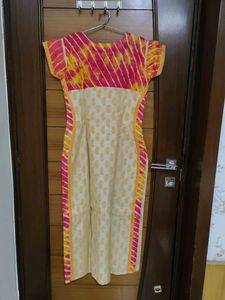 Cream Yellow  Embroidered Kurti