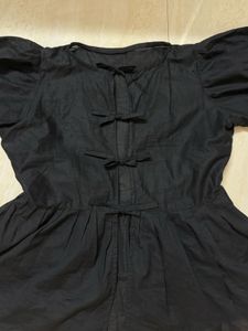 Black Puff Sleeve Tie Front Top| Korean Top