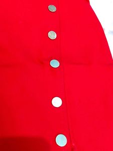 Red Button Detail Mini Skirt