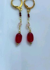 Red Beaded Dangle Earrings