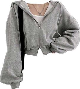 Grey Cropped Zip Hoodie