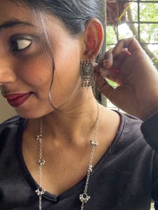 Ganesh&amp;peacock Oxidized Silver Necklace Set